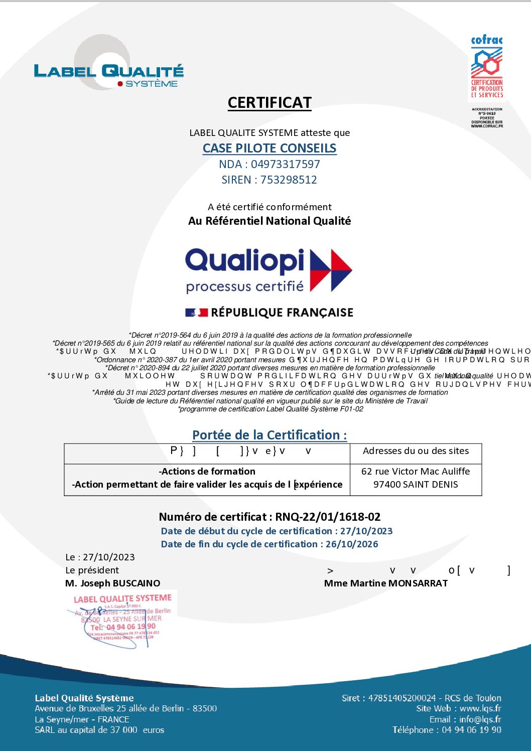CERTIFICAT 2023 CASE PILOTE CONSEILS Pdf